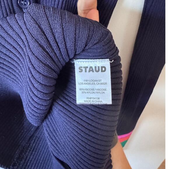 NWOT Staud Cargo Navy Multi Ribbed Cardigan Size Small - Picture 5 of 5